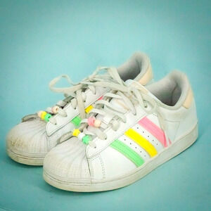 Adidas Youth Size 3 Superstar J Rainbow Stripe Lace Up Low Top Leather Sneakers